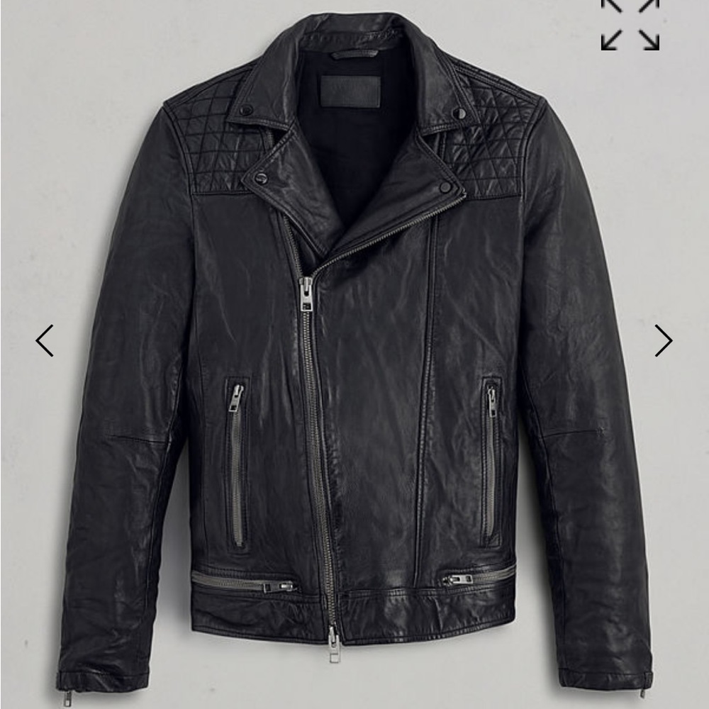 Allsaints Mens CONROY LEATHER BIKER JACKET black ink